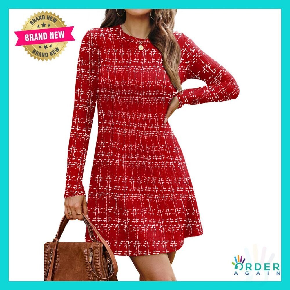 Long Sleeve Ribbed Knit Sweater Dress Bodycon A-Line Chic Fall